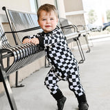 Zip Romper - B+W Checkered - HoneyBug 