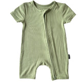 SHORTIE ZIP ROMPER - Pistachio Ribbed - HoneyBug 
