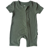 SHORTIE ZIP ROMPER - Moss Ribbed - HoneyBug 