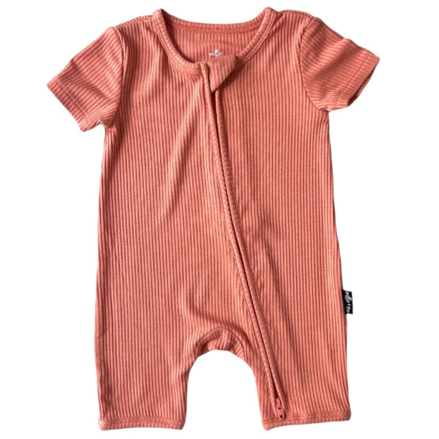 SHORTIE ZIP ROMPER - Red Rock Ribbed - HoneyBug 