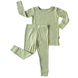 LONG SLEEVE 2 PIECE SETS- Pistachio Ribbed - HoneyBug 