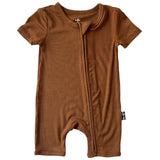 SHORTIE ZIP ROMPER - Bark Ribbed - HoneyBug 