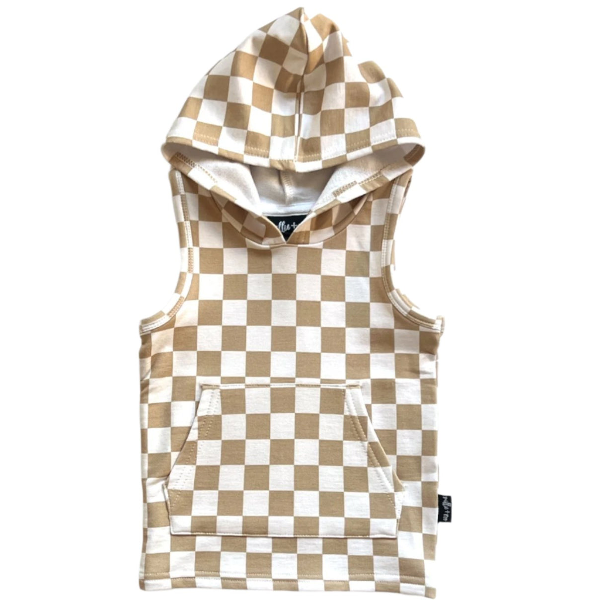 BAMBOO HOODIE TANK- Tan Check - HoneyBug 