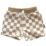 BAMBOO JOGGER SHORTS- Tan Check - HoneyBug 