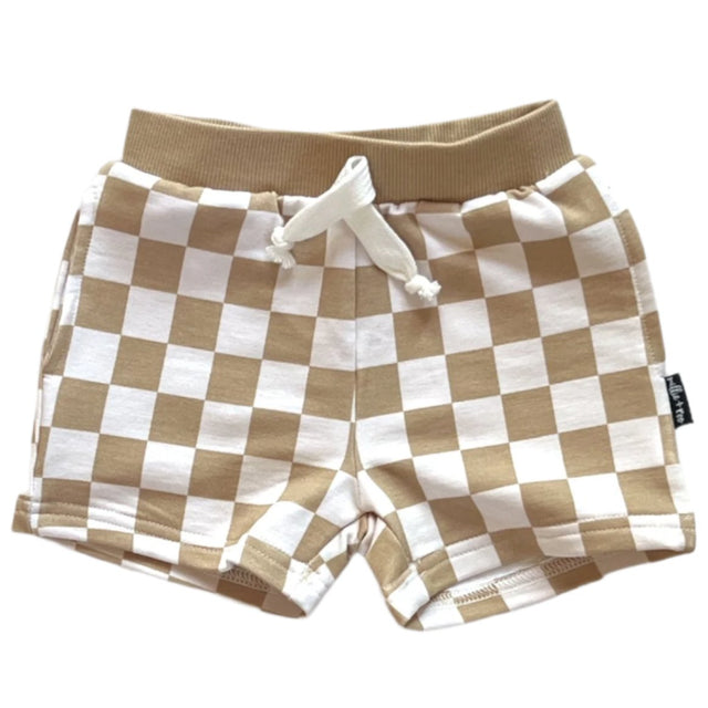 BAMBOO JOGGER SHORTS- Tan Check - HoneyBug 