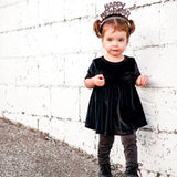 VELVET MID SLEEVE TWIRL- Onyx Stretch Velvet Twirl Dress - HoneyBug 