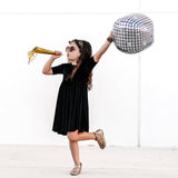 VELVET MID SLEEVE TWIRL- Onyx Stretch Velvet Twirl Dress - HoneyBug 