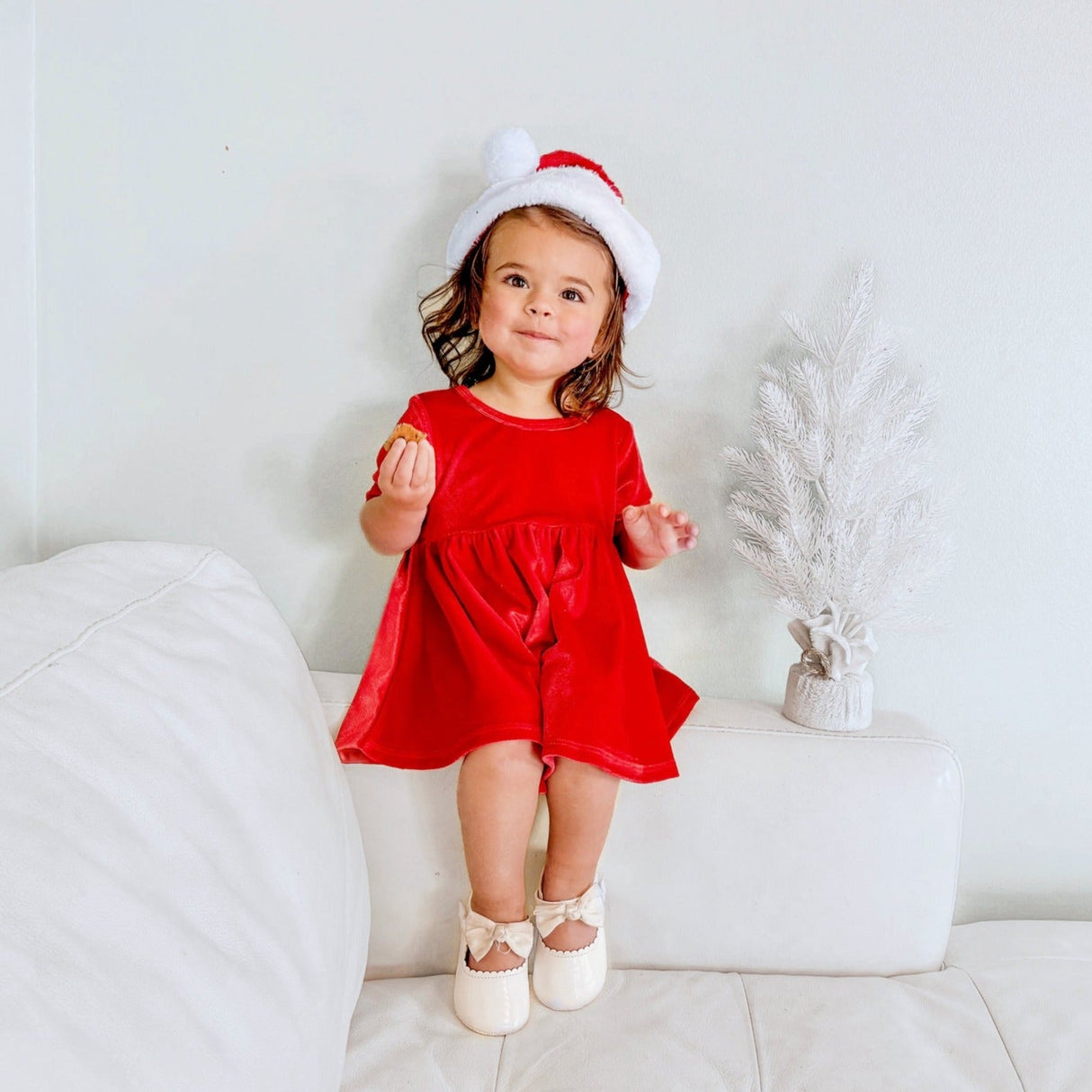 VELVET MID SLEEVE TWIRL- Ruby Red Stretch Velvet Twirl Dress - HoneyBug 