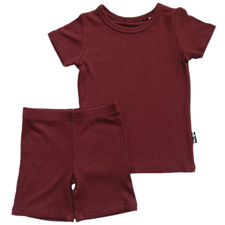 TWO PIECE SHORTIE SET- Oxblood Ribbed - HoneyBug 