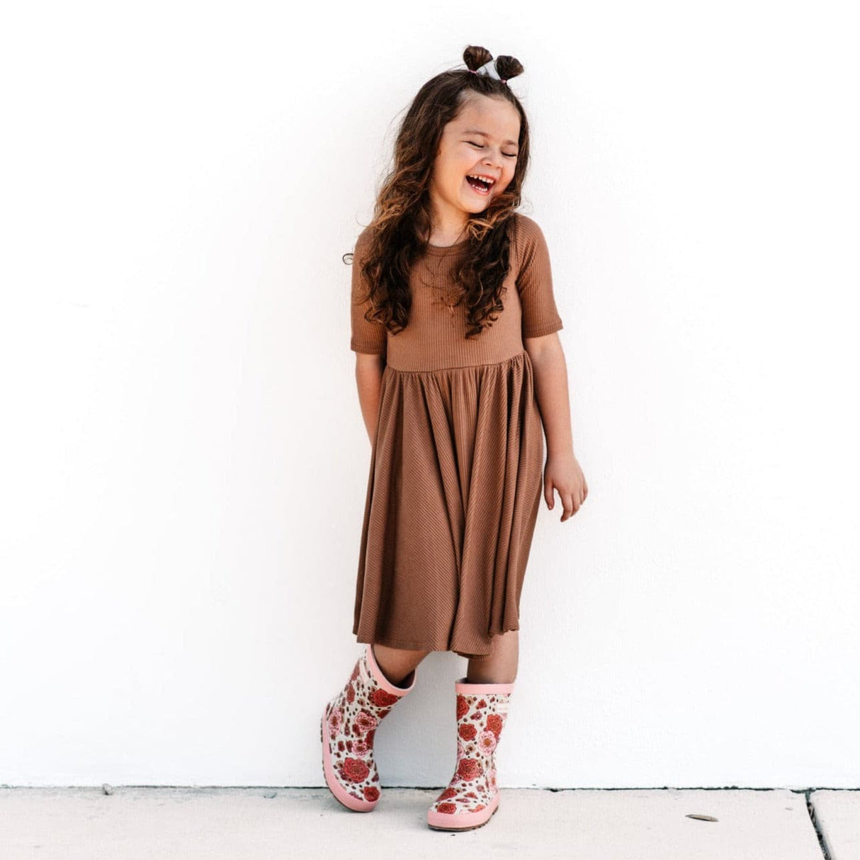 MID SLEEVE TWIRL DRESS- Sienna Ribbed - HoneyBug 