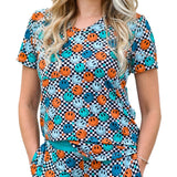 MAMA V-NECK- Blue Check Smile - HoneyBug 