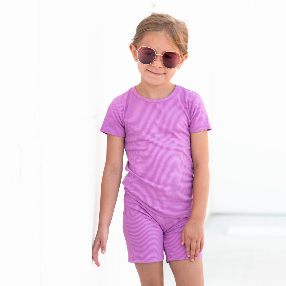 TWO PIECE SHORTIE SET- Lilac Ribbed - HoneyBug 