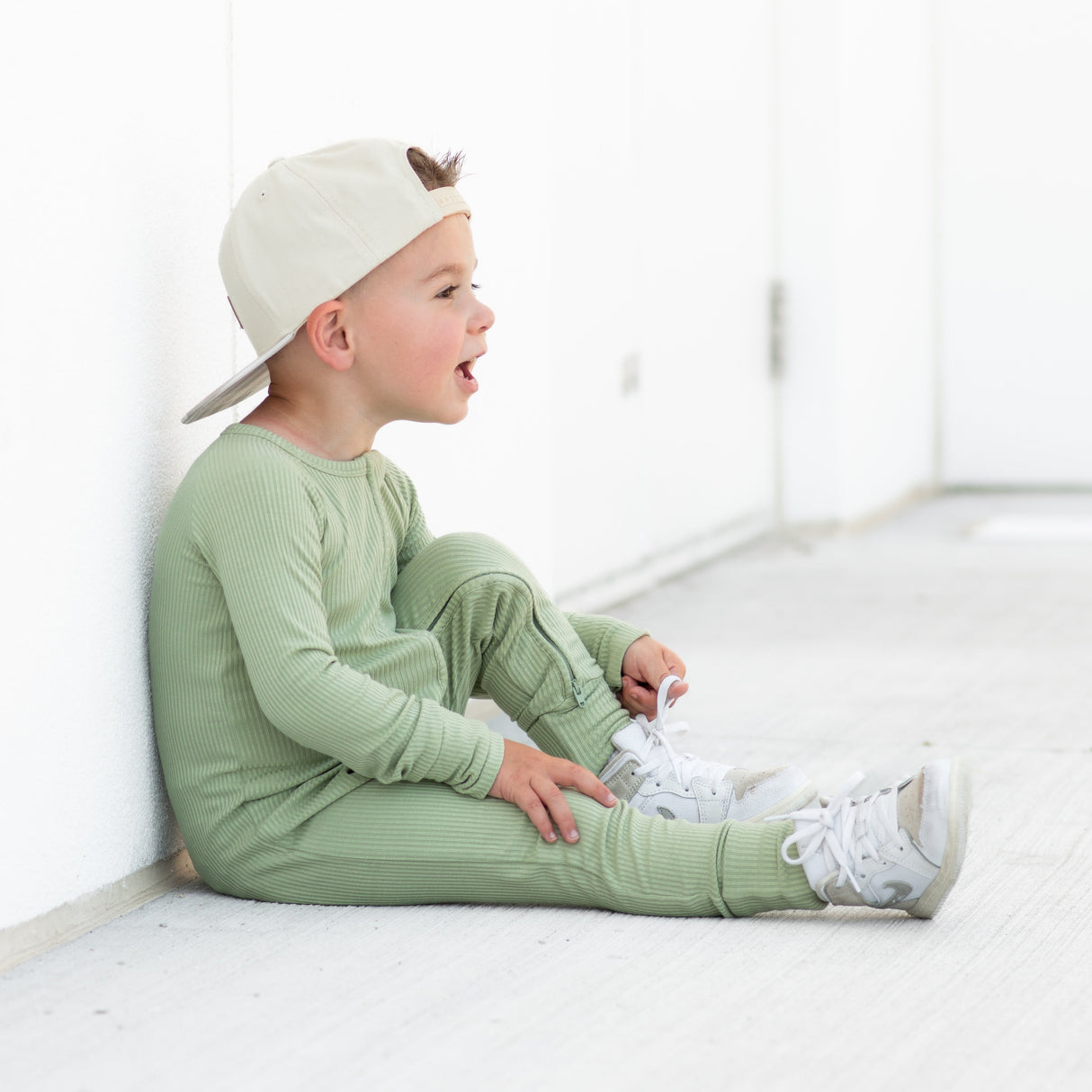 ZIP ROMPER - Pistachio Ribbed - HoneyBug 