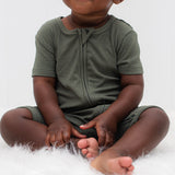 SHORTIE ZIP ROMPER - Moss Ribbed - HoneyBug 