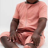 SHORTIE ZIP ROMPER - Red Rock Ribbed - HoneyBug 