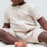 SHORTIE ZIP ROMPER - Clay Ribbed - HoneyBug 
