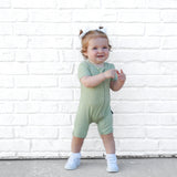SHORTIE ZIP ROMPER - Pistachio Ribbed - HoneyBug 