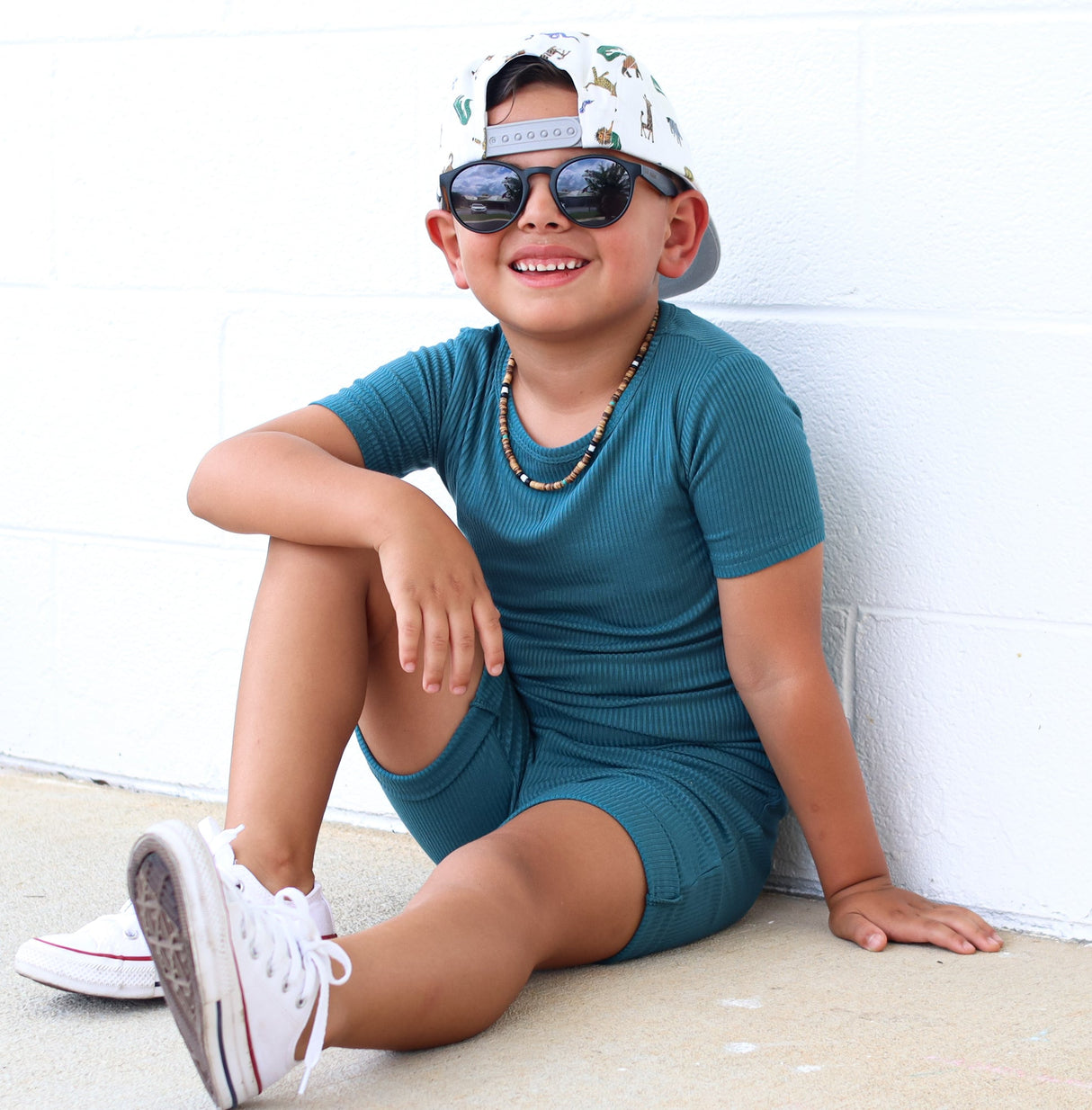 TWO PIECE SHORTIE SET- Peacock Ribbed - HoneyBug 