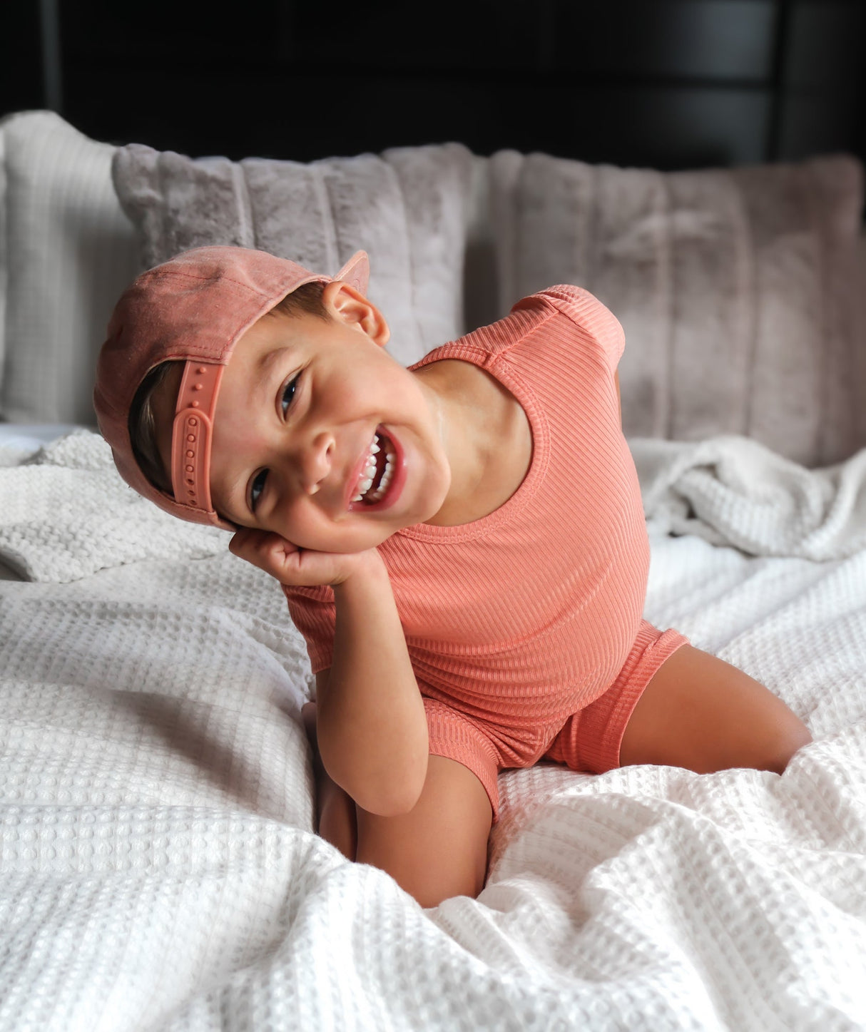 TWO PIECE SHORTIE SET- Red Rock Ribbed - HoneyBug 