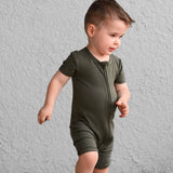 SHORTIE ZIP ROMPER - Moss Ribbed - HoneyBug 