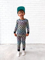 LONG SLEEVE 2 PIECE SETS- Neon Dizzy Check - HoneyBug 