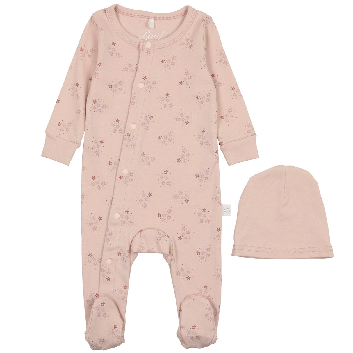 Star Print Footie- Dusty Pink - HoneyBug 