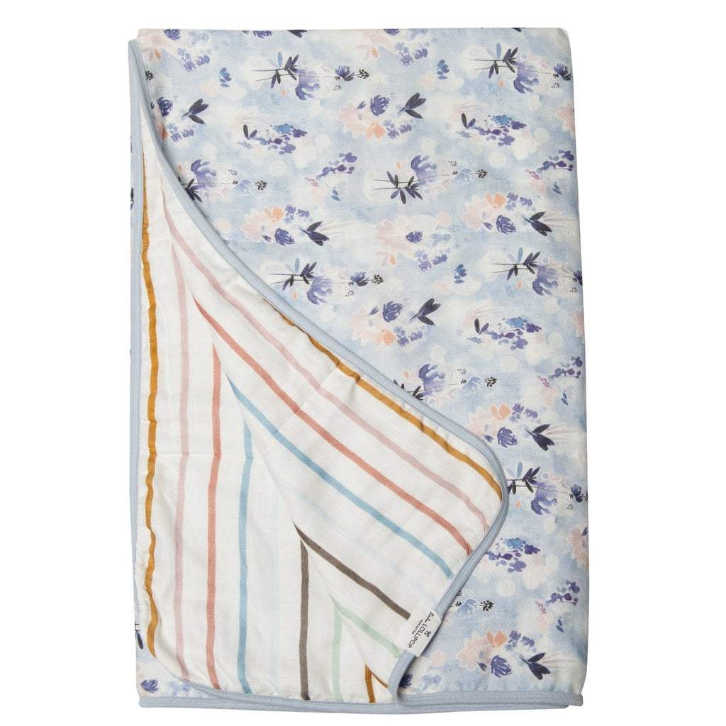 Quilt Blanket - Ink Floral + Pastel Stripes - HoneyBug 