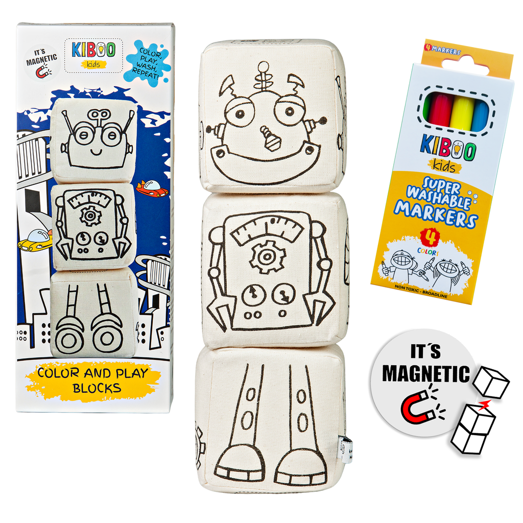 Kiboo Kids Blocks with Magnets - Robot Set - HoneyBug 