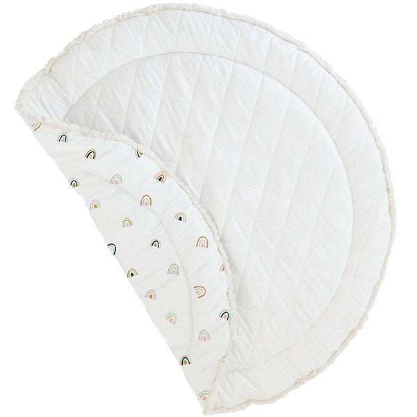Organic Cotton Quilted Reversible Play Mat - Rainbow and Ivory - HoneyBug 