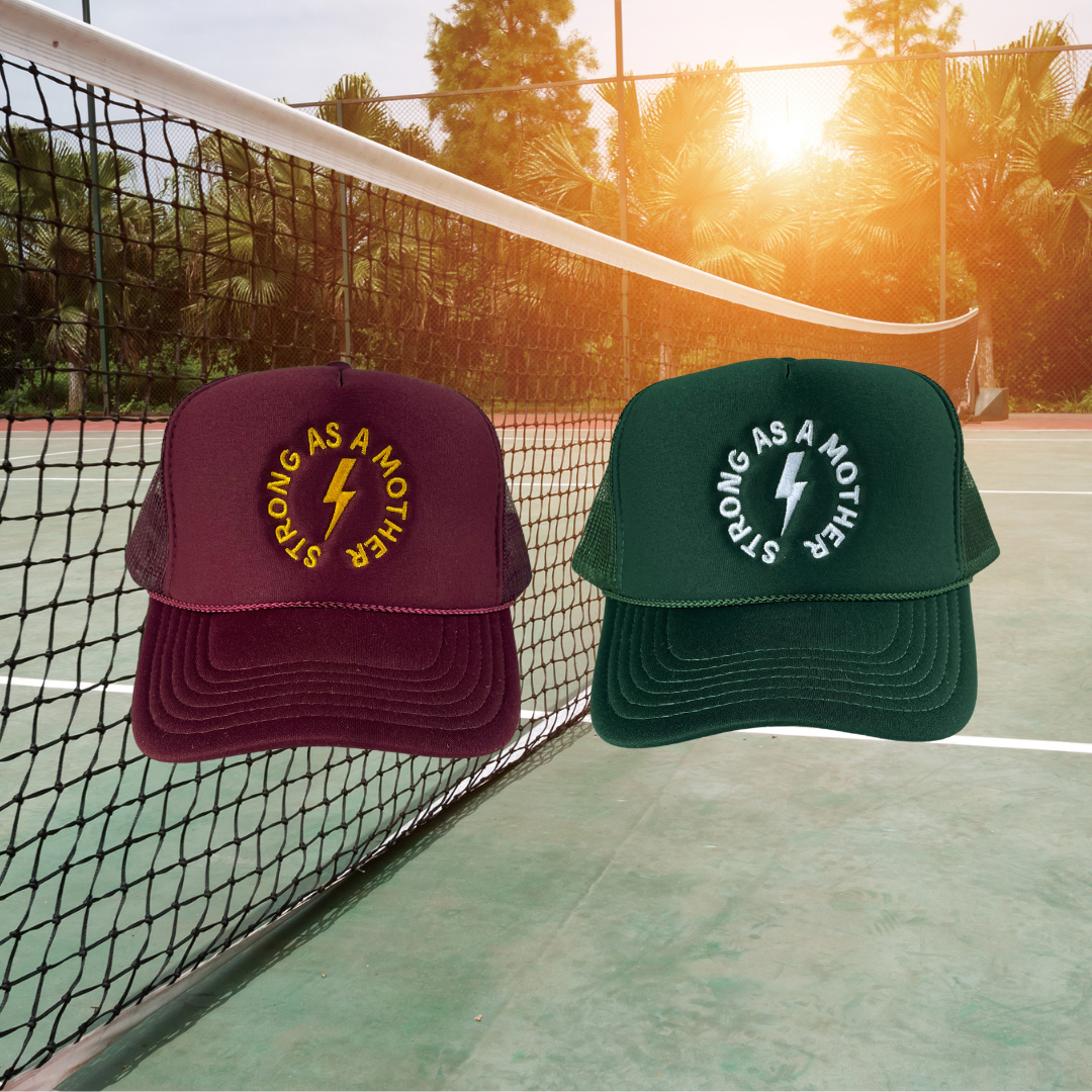 Strong as a mother™ Embroidered Trucker Hat - Burgundy - HoneyBug 