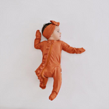 Ruffle 2 Way Zip Romper - Ribbed Rust - HoneyBug 