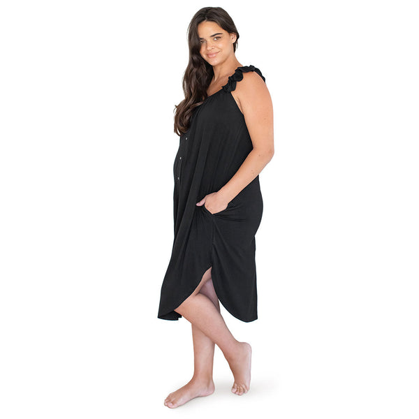 Ruffle Strap Labor & Delivery Gown | Black - HoneyBug 