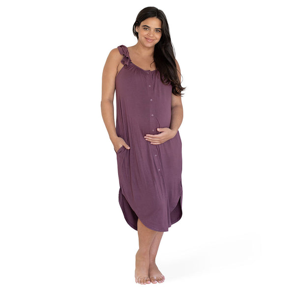 Ruffle Strap Labor & Delivery Gown | Burgundy Plum - HoneyBug 