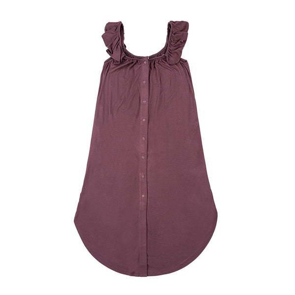 Ruffle Strap Labor & Delivery Gown | Burgundy Plum - HoneyBug 