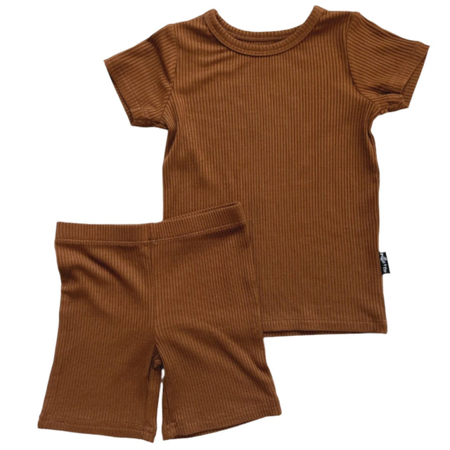 TWO PIECE SHORTIE SET- Bark Ribbed - HoneyBug 