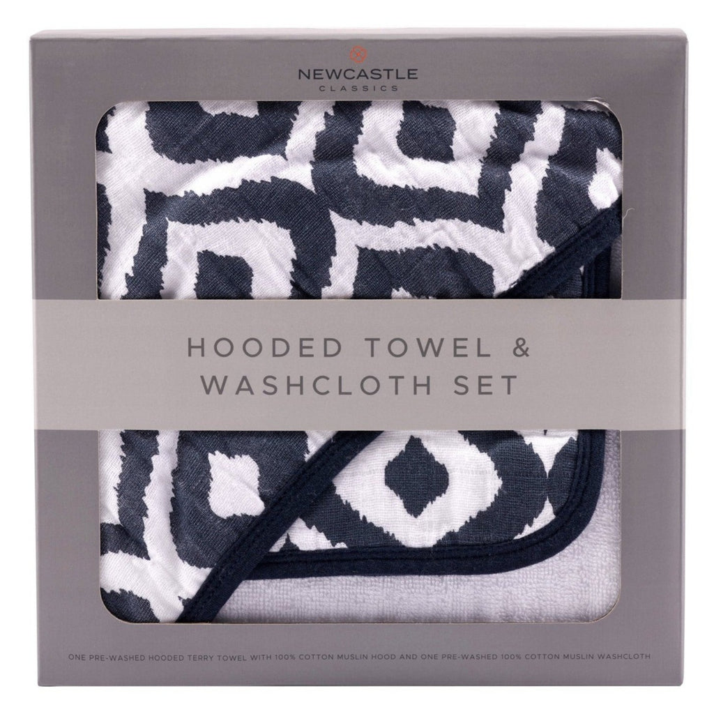 Moroccan Blue Cotton Hooded Towel and Washcloth Set - HoneyBug 