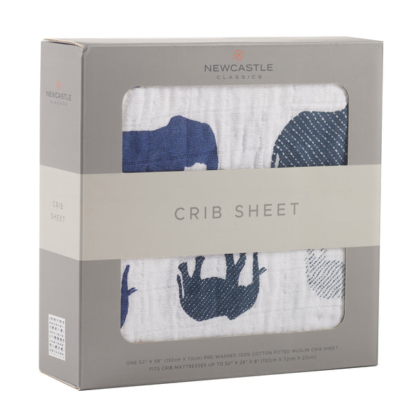 Blue Elephant Cotton Muslin Crib Sheet - HoneyBug 