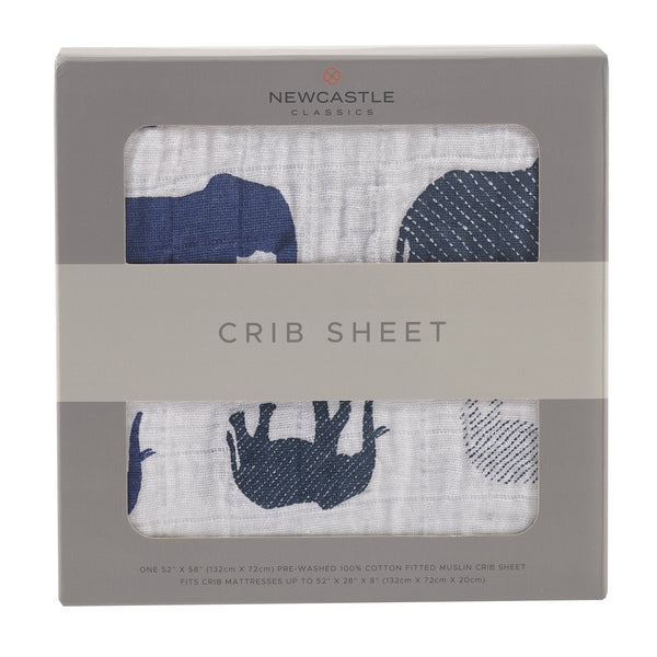 Blue Elephant Cotton Muslin Crib Sheet - HoneyBug 