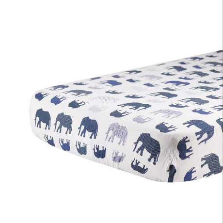 Blue Elephant Cotton Muslin Crib Sheet