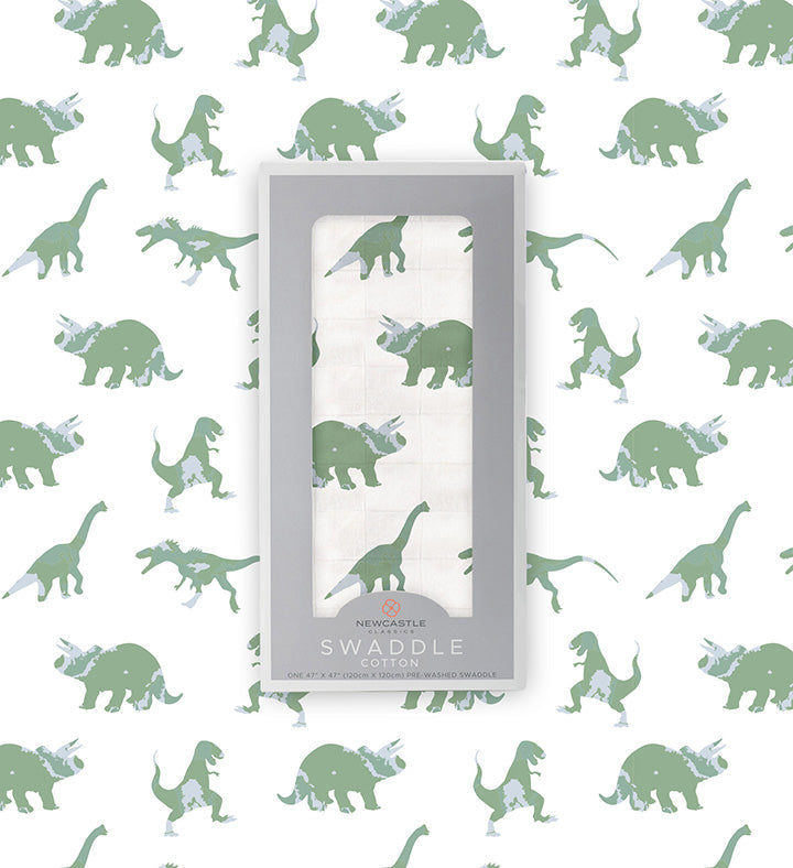 Granite Green Dinosaurs Cotton Swaddle - HoneyBug 