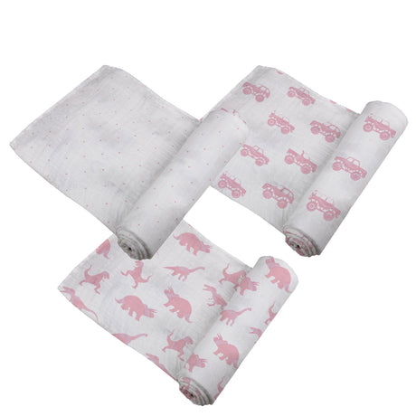 Pretty In Pink Bamboo Muslin Swaddle 3PK - HoneyBug 