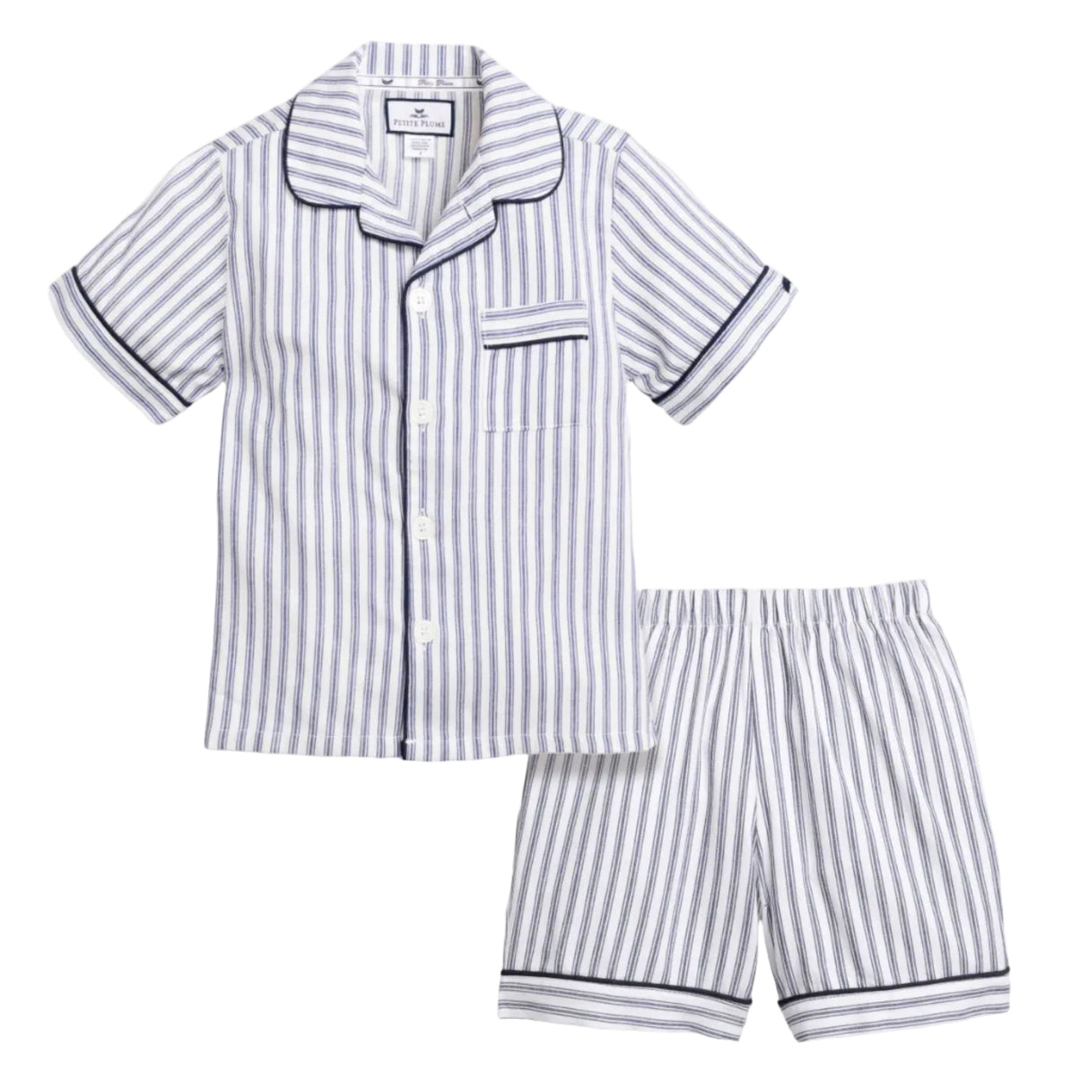 Kid's Twill Pajama Short Set in Navy French Ticking