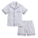 Kid's Twill Pajama Short Set in Navy French Ticking
