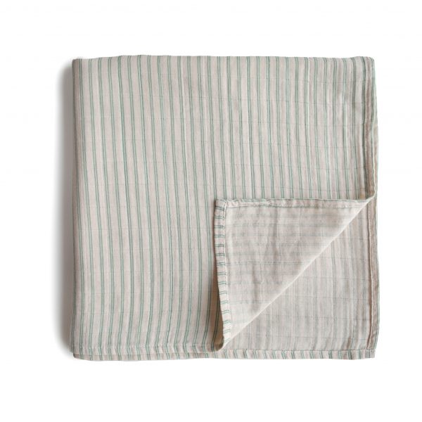 Muslin Swaddle Blanket Organic Cotton - Sage Stripe - HoneyBug 
