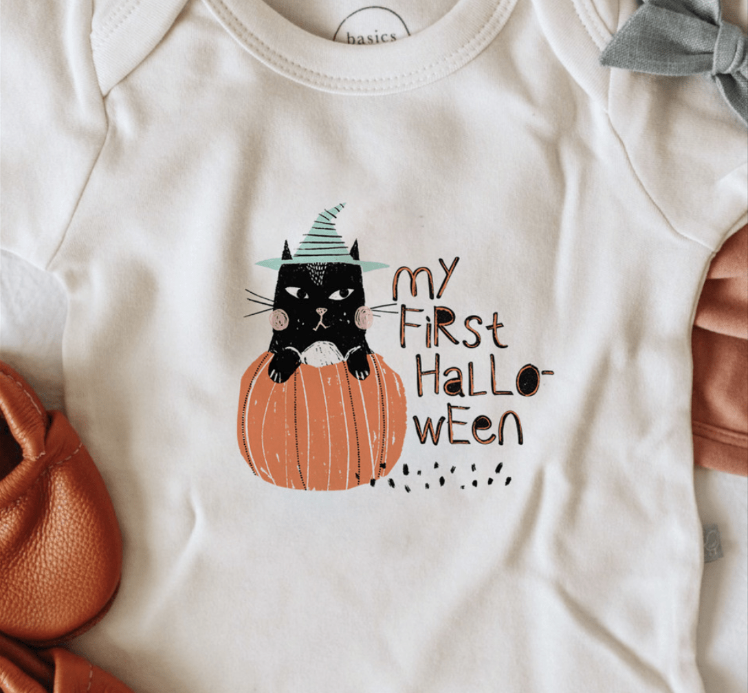 graphic bodysuit | my first halloween cat - HoneyBug 