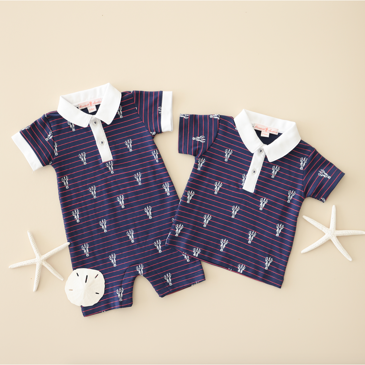 Lobster Stripe Polo - HoneyBug 