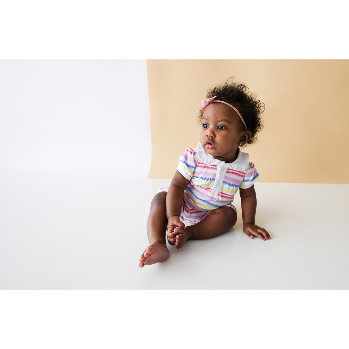 Rainbow Stripe Collared Romper - HoneyBug 