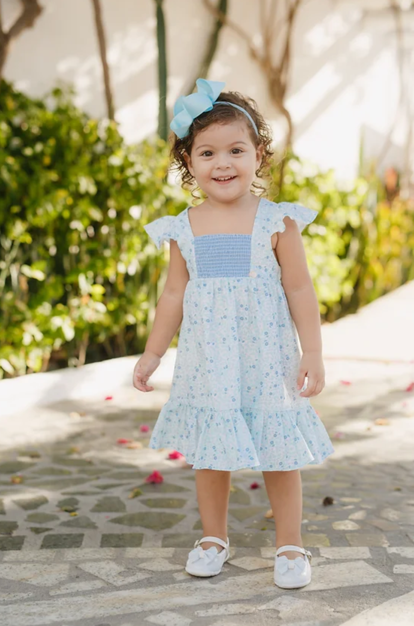 Blue Floral Smocked Dress - HoneyBug 