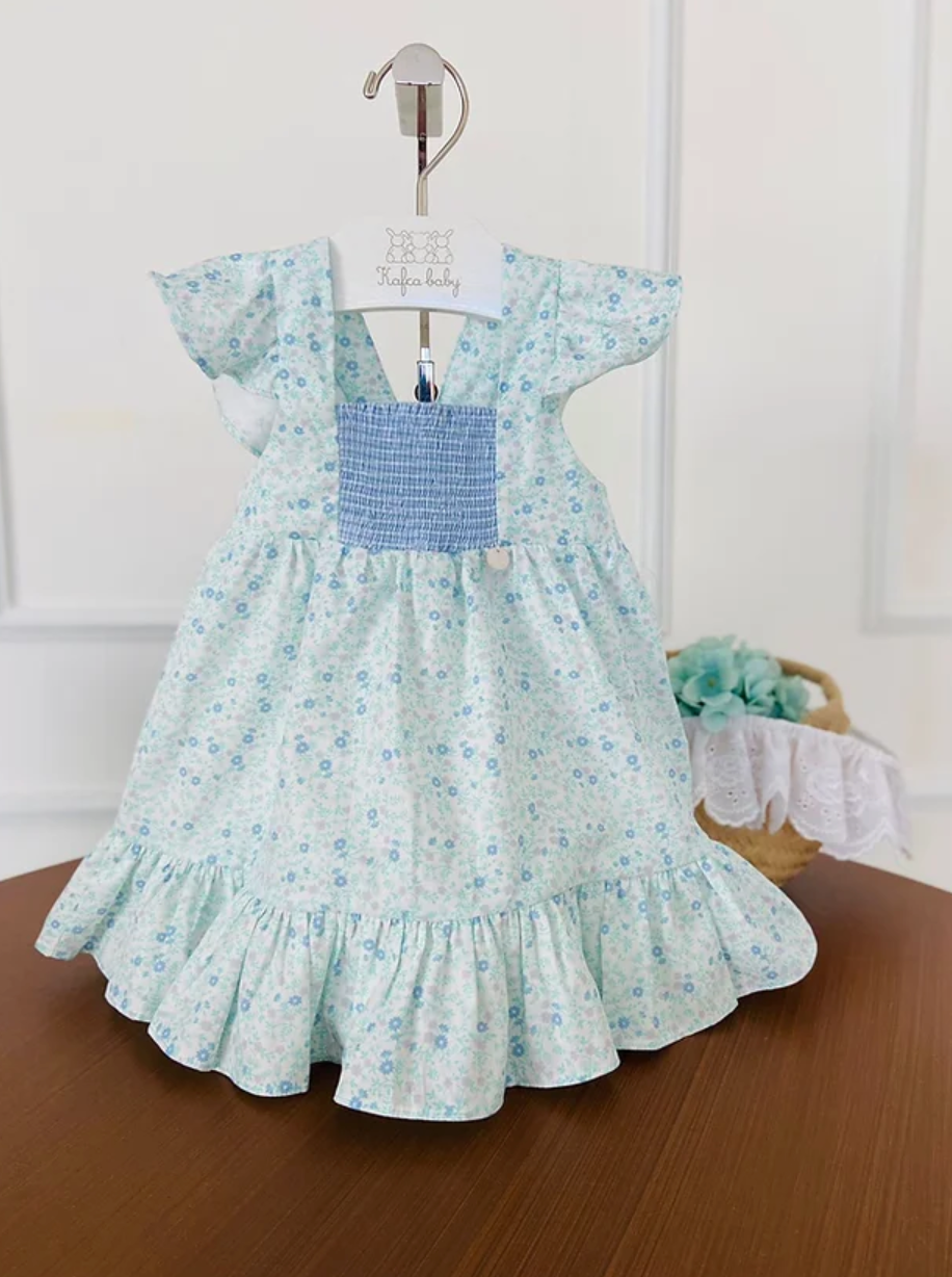 Blue Floral Smocked Dress - HoneyBug 