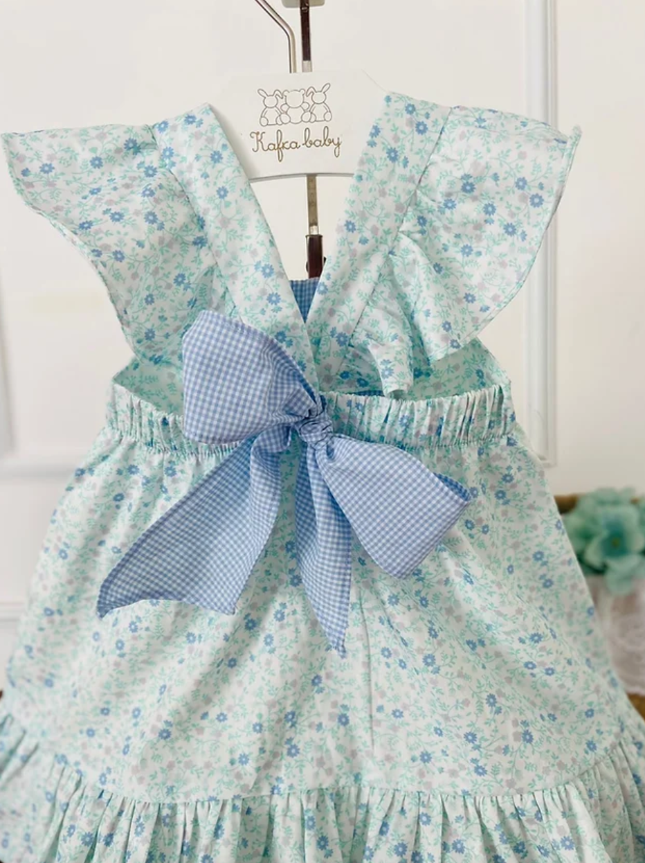 Blue Floral Smocked Dress - HoneyBug 